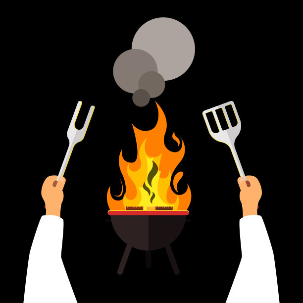 烧烤平面烧烤和烧烤用品，孤立的一套烧烤插图。图片下载