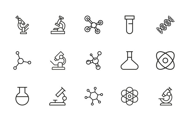 一组生物工程相关的矢量线图标。图片下载