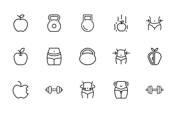 一大套健康系列图标。图片下载