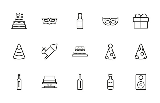 简单的一套夜派对现代细线图标。图片下载