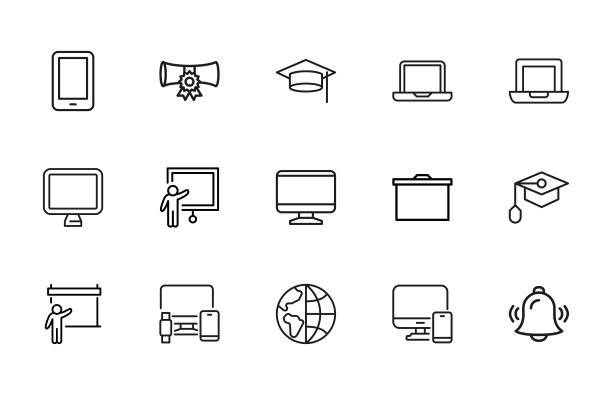 E-learning相关矢量线性图标合集图片下载