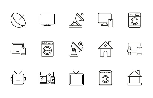 简单的智能家居图标在时尚的线条风格图片下载