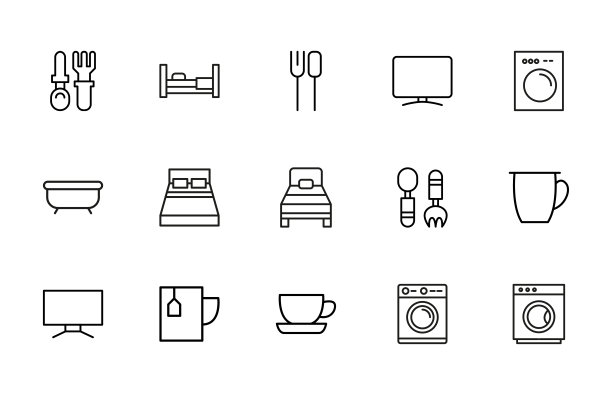 描边线图标的家居用品。图片下载