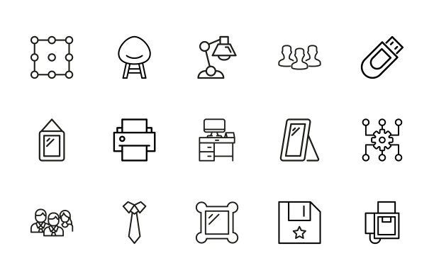 一套简单的办公室图标在时尚的路线风格。图片下载