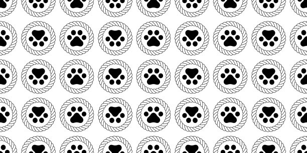 狗爪无缝图案足迹向量绳子法国斗牛犬波尔卡点图标围巾孤立重复墙纸瓷砖背景卡通涂鸦插图白色设计图片下载