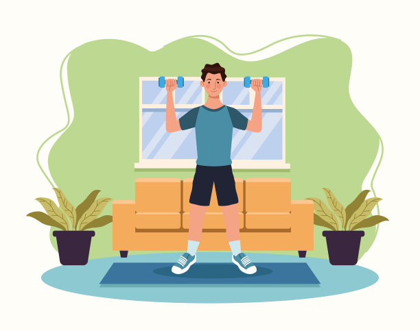 举哑铃的人在屋子里锻炼图片下载