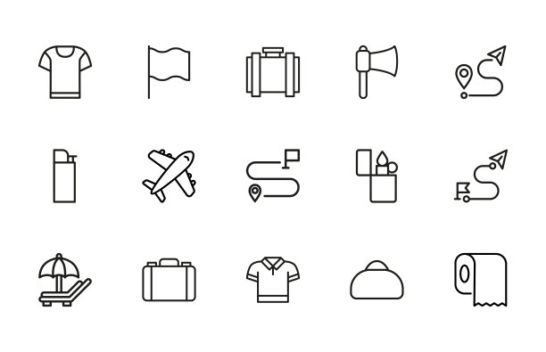 描线旅游图标集。图片下载