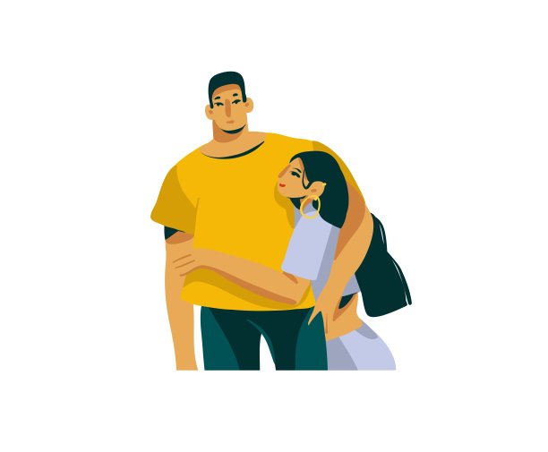 手绘矢量股票抽象图形情人节插图与年轻的浪漫夫妇一起孤立在白色的背景图片下载