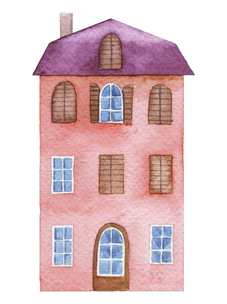 水彩手绘插图红色地中海房屋图片下载