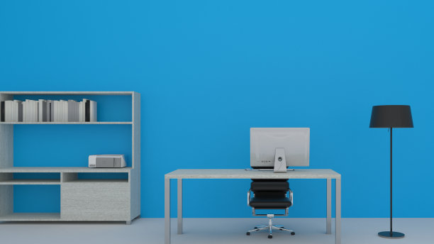 家庭办公室工作场所凌乱的概念与笔记本模型和其他物体。3 d渲染。在家工作的概念。一套家具室内工作室的房子。图片下载