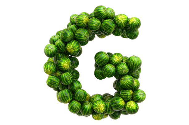 字母G来自西瓜。3D渲染孤立的白色背景图片下载
