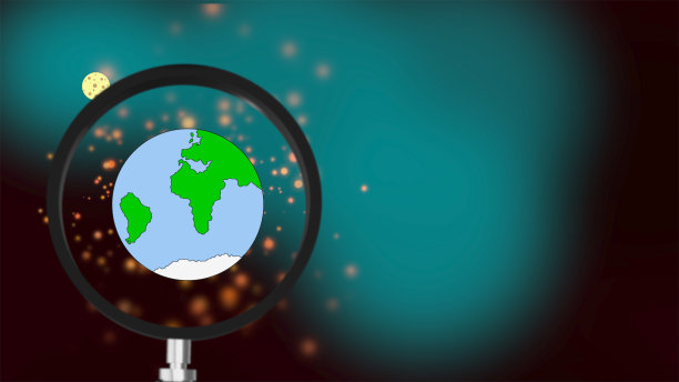 3 d渲染。利用散焦光源与背景隔离的放大镜研究行星。图片下载