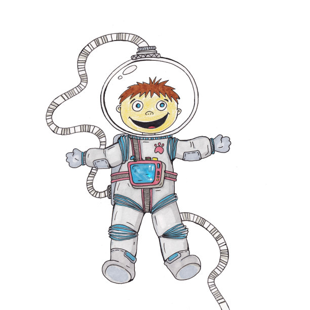 男孩宇航员，一个在太空飞行的宇航员的插图图片下载