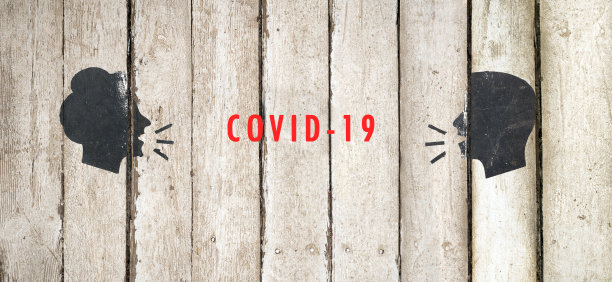 冠状病毒COVID-19。保护脆弱的成年人和老年人。头、人、听、说图标，平面设计。系列的一部分。男人和女人对话图标插图在木制的背景图片下载