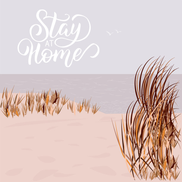 空的海滩。励志海报。呆在家里。防止感染的传播。由于冠状病毒大流行，海滩度假被禁止图片下载