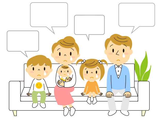 五个家庭在沙发上哭泣插图五口之家在沙发上哭泣的插图图片下载