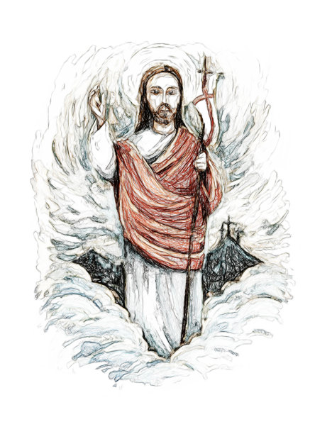 平静耶稣弥赛亚和复活与自然背景-插图图片下载