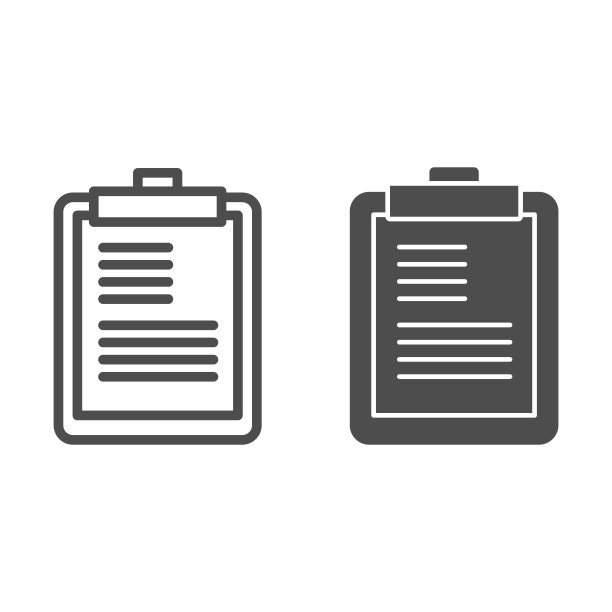 剪贴板线条和字形图标。记事本，调度垫和纸的规划案例符号，轮廓风格象形图在白色的背景。商业标志的移动概念或网页设计。矢量图形。图片下载