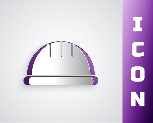 剪纸工人安全帽图标孤立在灰色背景。纸艺术风格。矢量图图片下载