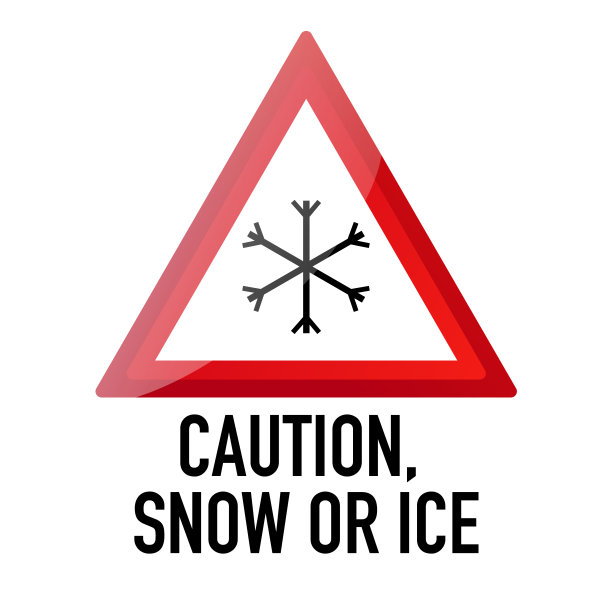 警告，雪或冰信息和警告通知和警告现实的国际道路交通路标，矢量插图孤立在白色背景学习，教育，驾驶课程，执照，图标。从集合图片下载