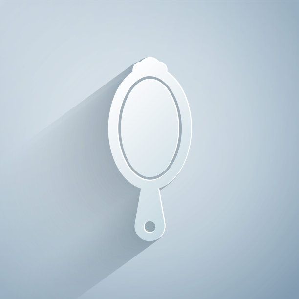 剪纸魔术手镜图标孤立在灰色背景。纸艺术风格。矢量图图片下载