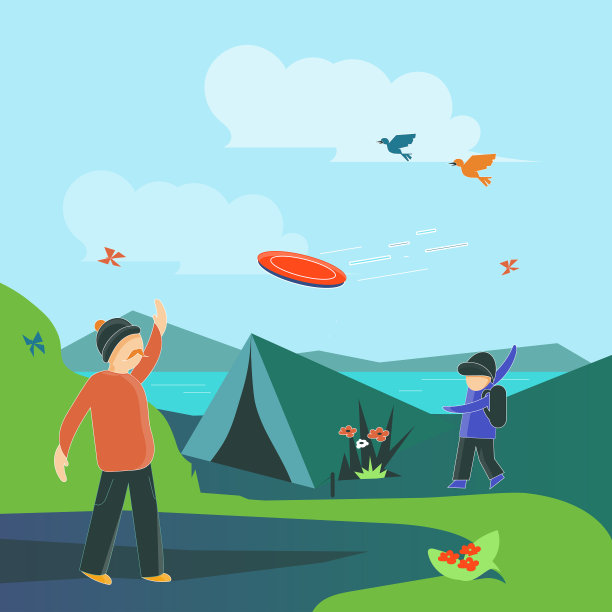 爸爸和儿子玩飞盘。卡通矢量图素材图片