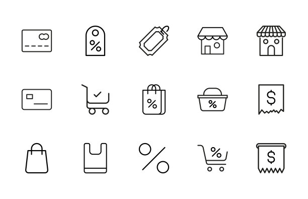 商店现代细线条图标的简约合集图片下载