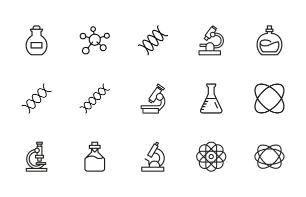一组生物工程相关的矢量线图标。图片下载