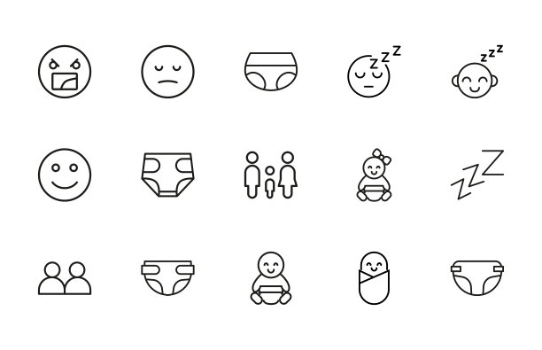 儿童系列图标的高级套装。图片下载