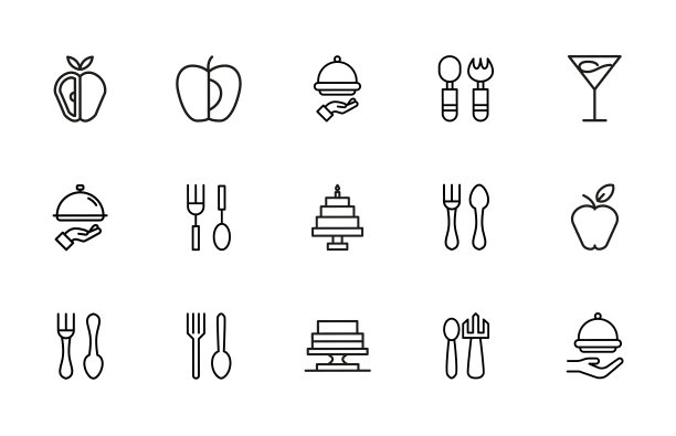 描线美食图标集。图片下载