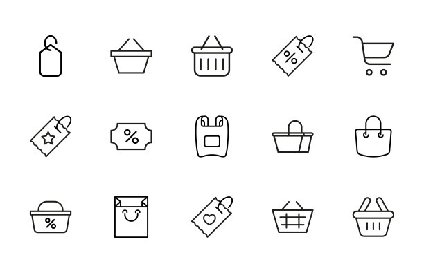 简单的一套杂货店现代细线图标。图片下载