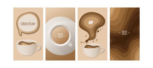 推广网页横幅，社交媒体手机应用的背景，剪纸风格的咖啡。图片下载