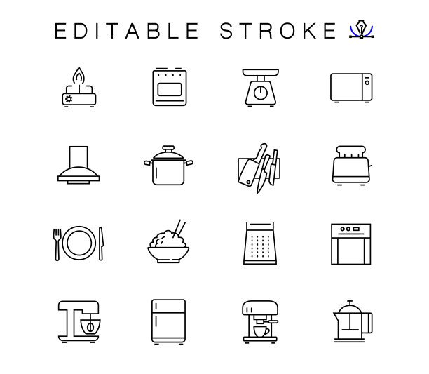 家用电器和厨房矢量线性图标集图片下载