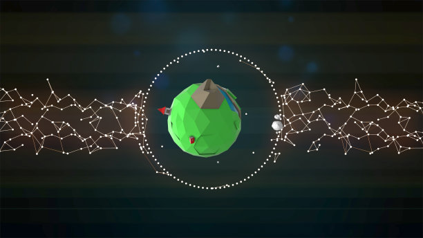 3 d渲染。有趣的卡通星球，在闪闪发光的丛胶囊内旋转，看起来像是来自流行的愤怒的小鸟游戏。图片下载