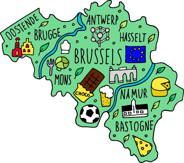 彩色手绘涂鸦荷兰地图。荷兰城市的名字，字母和卡通地标，旅游景点cliparts。旅行，旅行漫画信息海报，横幅概念设计。阿姆斯特丹,图片下载