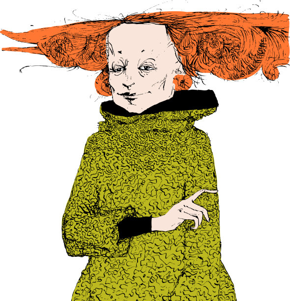 一个红头发、绿裙子、戴耳环的女人的肖像。适合海报，横幅，出版商。颜色向量插图。可用于社交网络，用于文章，出版物。图片下载