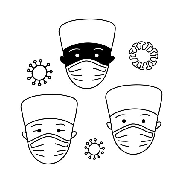 一套不同种族的医生脸上带流感面具的图标符号。图片下载