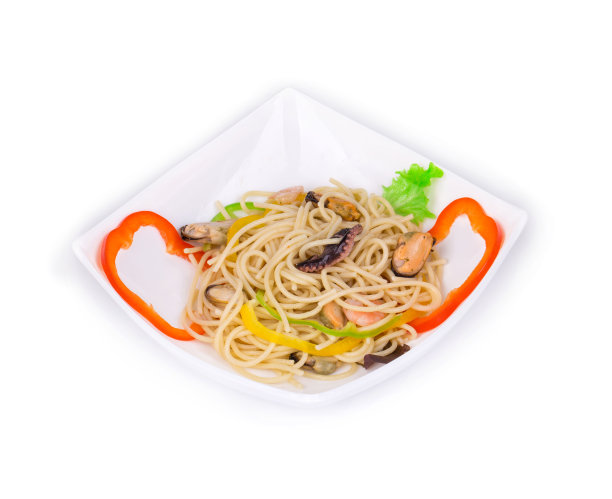 美味的意大利通心粉配海鲜。图片下载