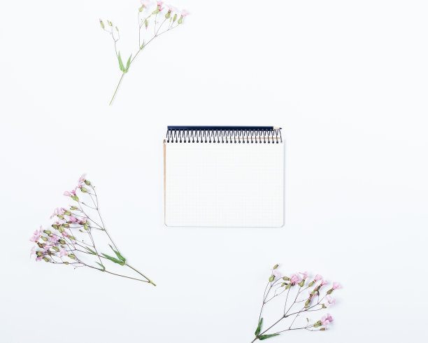 平躺的空白记事本花卉模型图片下载
