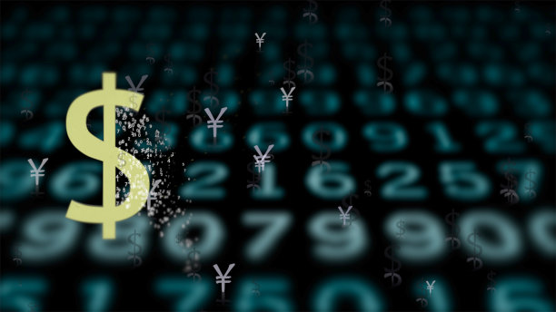 世界主要货币的3d渲染在模糊的背景与数字行。图片下载