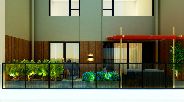 室外阳台露台的3d渲染图片下载
