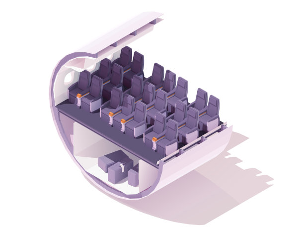 矢量等距飞机客舱与优质经济舱座位图片下载