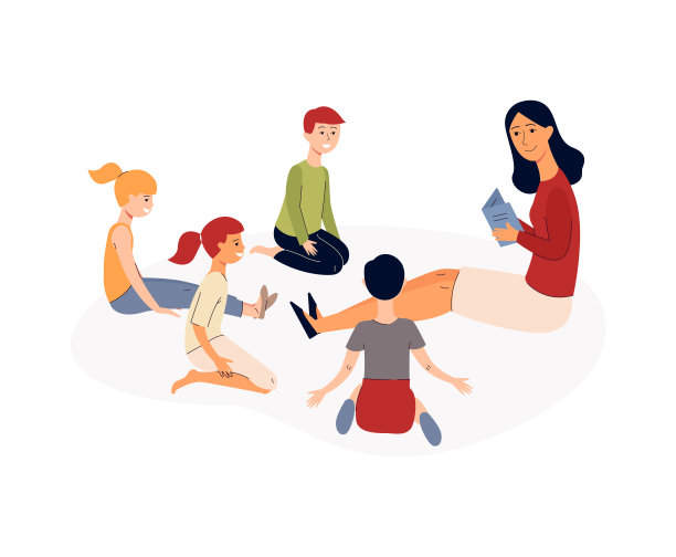 幼儿园教师在儿童教育项目中给孩子读书。图片下载