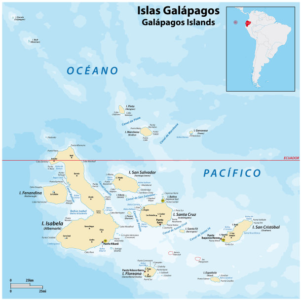 厄瓜多尔加拉帕戈斯群岛的详细矢量地图图片下载