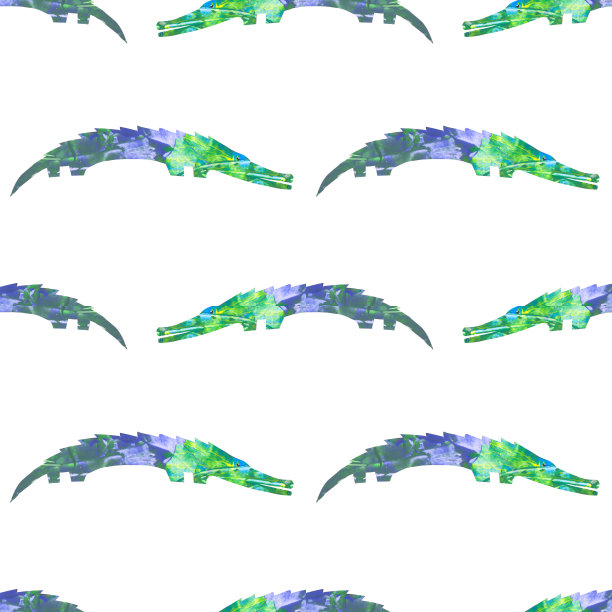 无缝图案的彩色水彩纸拼贴鳄鱼在白色的背景。可爱的鳄鱼制成的手工手工纸上无休止的打印。蜥蜴壁纸。图片下载