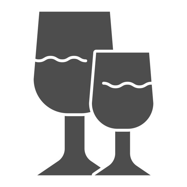 酒杯上的酒固态图标。两个葡萄酒杯与葡萄饮料或香槟象形文字风格的象形文字在白色的背景。酒厂标志的移动概念和网页设计。矢量图形。图片下载