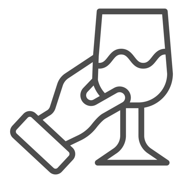 手拿酒杯示意酒行。手持酒杯和品酒轮廓风格的象形图在白色的背景上。美食家或葡萄酒鉴赏家手臂的移动概念和网页设计。矢量图形。图片下载