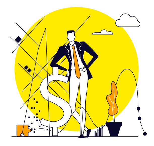 成功的商人，银行家旁边站着美元符号。图片下载