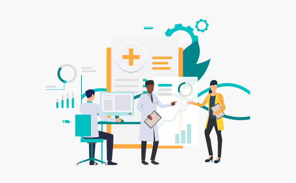 医务人员在图表矢量图上工作图片下载