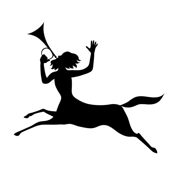 Сentaur一边跑一边吹小号。向量轮廓。图片下载